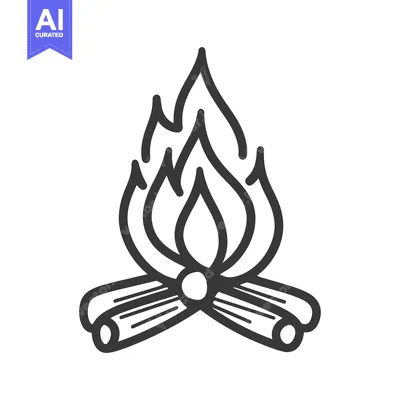 Aset premium populer: Simple illustration of burning flames atop wooden logs for a campfire