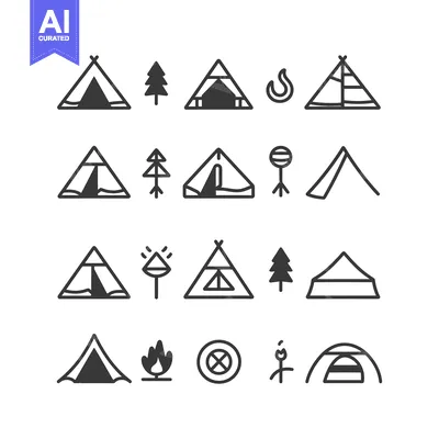 Aset desain premium: Camping and Outdoor Activities Icon Set