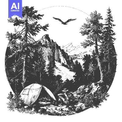 Camping in a Mountainous Forest with a Flying Bird