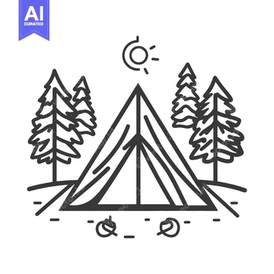 Simple graphic illustration depicts a tent in a natural environment se