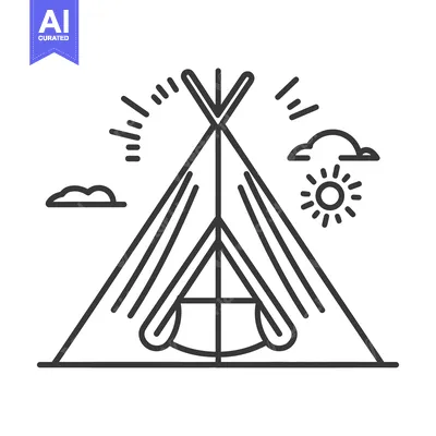 Aset desain premium: Simple illustration of a teepee with clouds and sunny weather