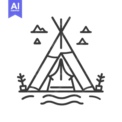 Aset premium populer: Simple illustration depicting a teepee tent with mountain and tree sym