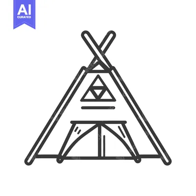 Aset desain premium: A simple black and white illustration of a tent