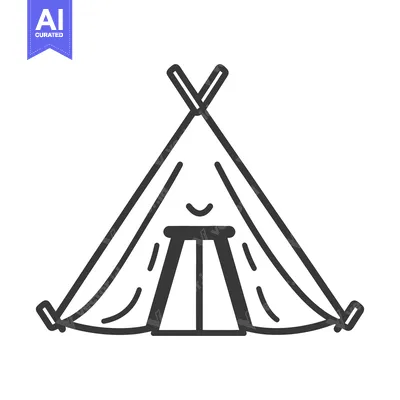 Aset premium populer: A simple black and white teepee tent illustration on white background
