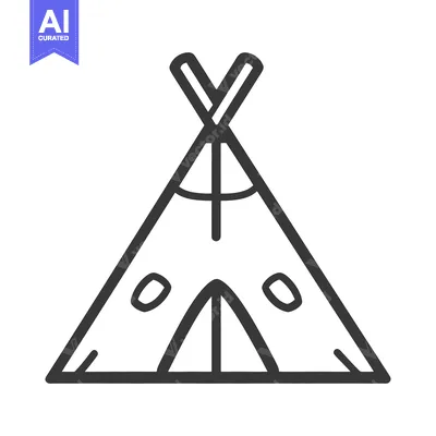 Aset desain premium: A simple line drawing illustration of a small teepee tent