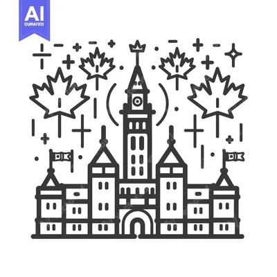 Aset premium populer: A detailed black and white illustration of a building complex