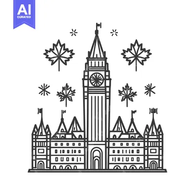 A stylized illustration featuring a central tower and building