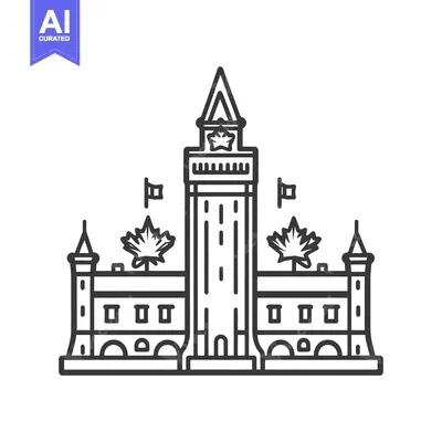 Aset desain premium: Simplified illustration of a building with central tower and details