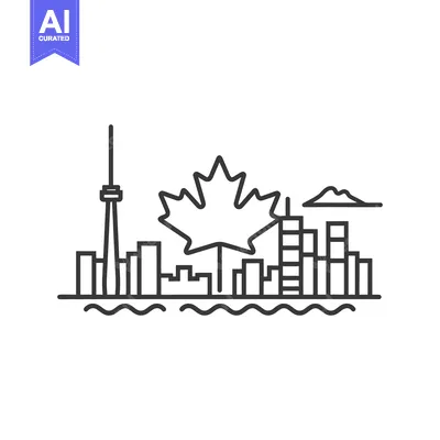 Aset desain premium: Outline of a skyline featuring a large maple leaf symbol