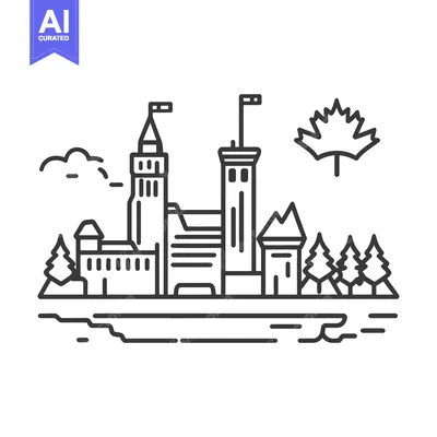 Aset premium populer: Linear vector illustration of a building complex with trees and nature