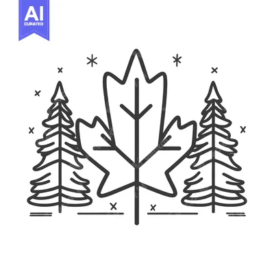Aset premium populer: A stylized illustration featuring a maple leaf and evergreen trees