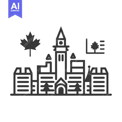 A simple illustration depicting a cityscape with iconic symbolic eleme