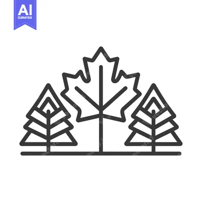 Aset desain premium: Simple black and white outline illustration of trees and a leaf