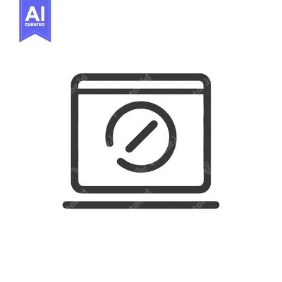 Aset desain premium: Minimalist Laptop Icon with Prohibition Symbol, Clean Line Art Design