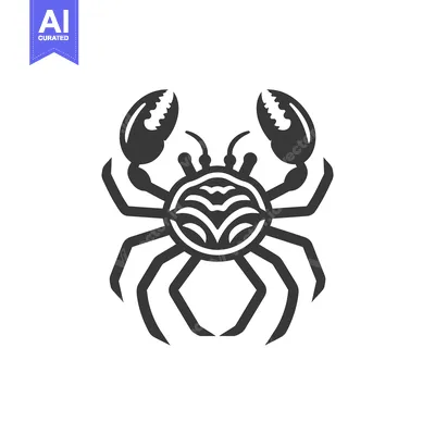 Stylized illustration featuring a symmetrical crustacean with clawed a