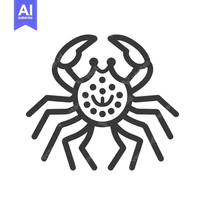 Premium design asset: A stylized black and white illustration of a smiling crab