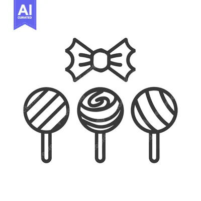 Aset premium populer: Three lollipops and a bow graphic arranged in a simple design