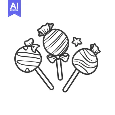 Premium design asset: Three decorated candies on sticks are shown with decorative embellishm