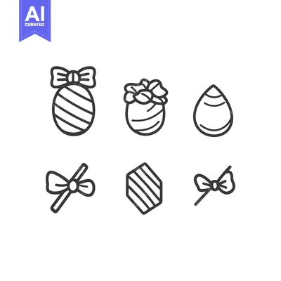 Premium design asset: Six simple vector illustrations of decorated eggs and bows