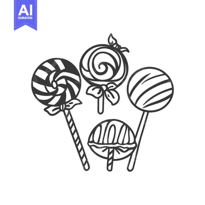 Aset desain premium: Decorative outline of four different lollipop candy illustrations