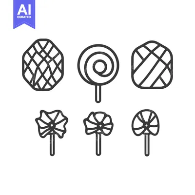 Aset premium populer: A Collection of Various Lollipops and Candies in Minimalist Outlines