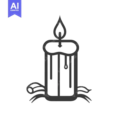 Premium design asset: A stylized black and white image depicting a lit candle