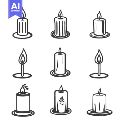 Aset premium populer: Various drawn depictions of candles with lit flickering flames