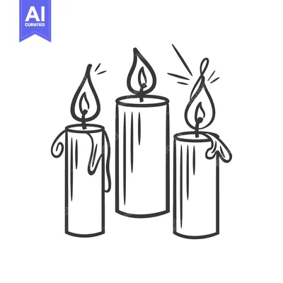 Aset premium populer: Three lit candles emitting light with simple line drawing style