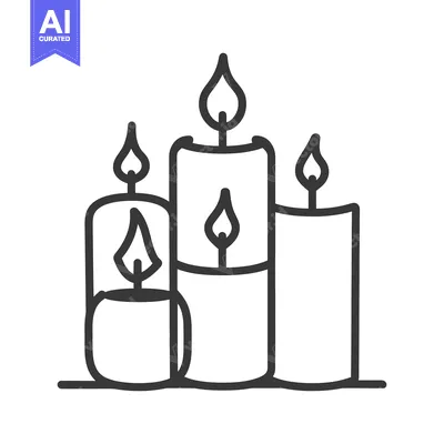 Premium design asset: Three burning candles standing together on a thin horizontal line