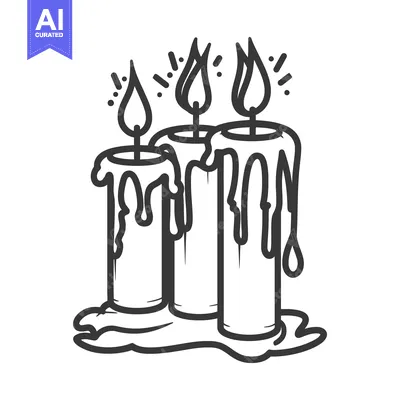 Aset desain premium: Three Lit Candles With Wax Drippings and a Black Outline