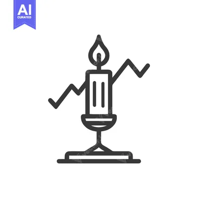 Aset premium populer: Minimalist Candle Icon with Fluctuating Line Graph, Isolated on White