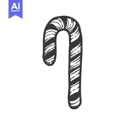Aset premium populer: A black and white illustration of a striped candy cane