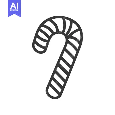 Aset desain premium: A simple line drawing of a striped candy cane