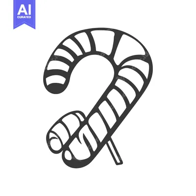 Aset desain premium: A black and white drawing of a candy cane with stripes