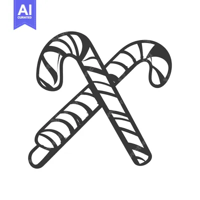 Aset premium populer: Two crossed candy canes are depicted in a simple artistic style