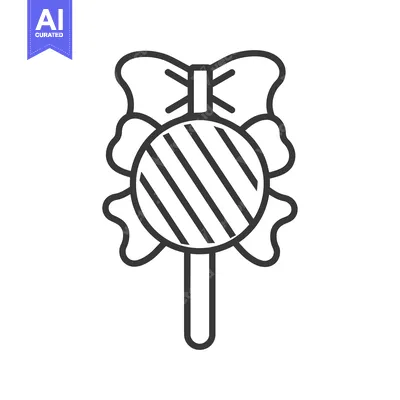 Aset desain premium: A black and white lollipop ornament with a ribbon bow