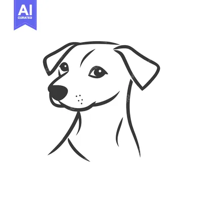 Aset premium populer: A black line drawing depicting a dog head and face