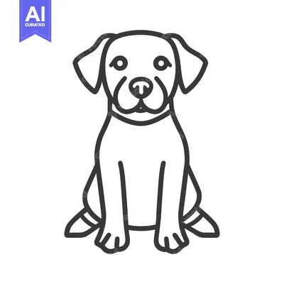 Premium design asset: An illustrated line drawing depicting a friendly sitting canine animal