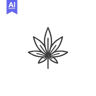 Premium design asset: Minimalist Cannabis Leaf Icon: Clean Line Art on White Background