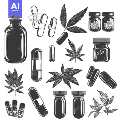 Premium design asset: Cannabis Products: Oils, Capsules, and Leaves