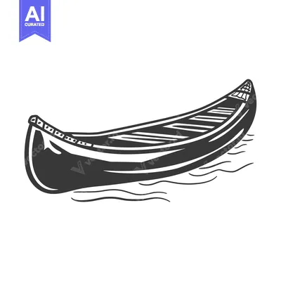 Aset desain premium: An illustrated black and white canoe floating gently on water