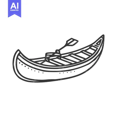Aset premium populer: A simple line drawing illustration of a small boat with paddle