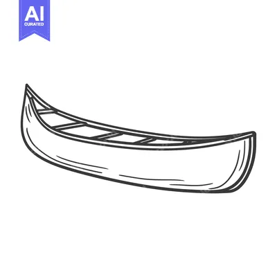 Aset desain premium: A black and white illustration showing a wooden canoe vessel