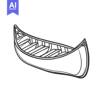 Premium design asset: A stylized monochrome illustration of a wooden canoe on white