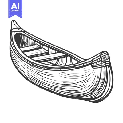 Aset premium populer: A black and white image shows a small wooden canoe