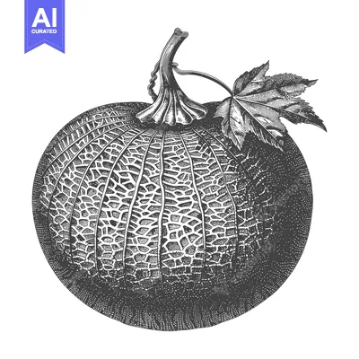 Aset desain premium: A detailed illustration of a cantaloupe with leaf