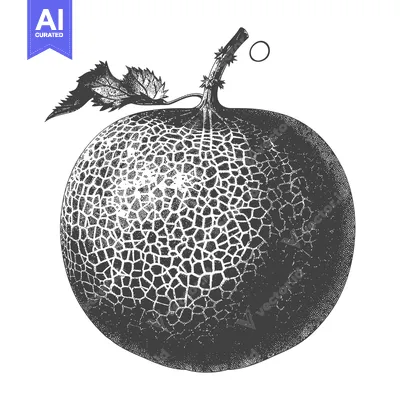 Aset premium populer: A Detailed Engraving of a Single Honeydew Melon