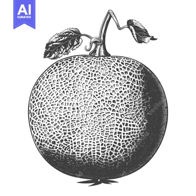 Aset desain premium: A Detailed Illustration Of A Cantaloupe Melon