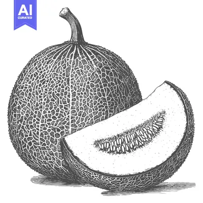 Aset premium populer: A whole cantaloupe and a slice of cantaloupe