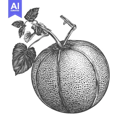 Popular premium asset: A Detailed Illustration of a Cantaloupe with Leaves